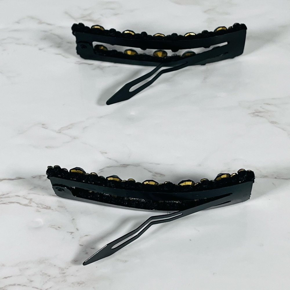2 Black and Crystal Hair Barrettes - Picture 5 of 8